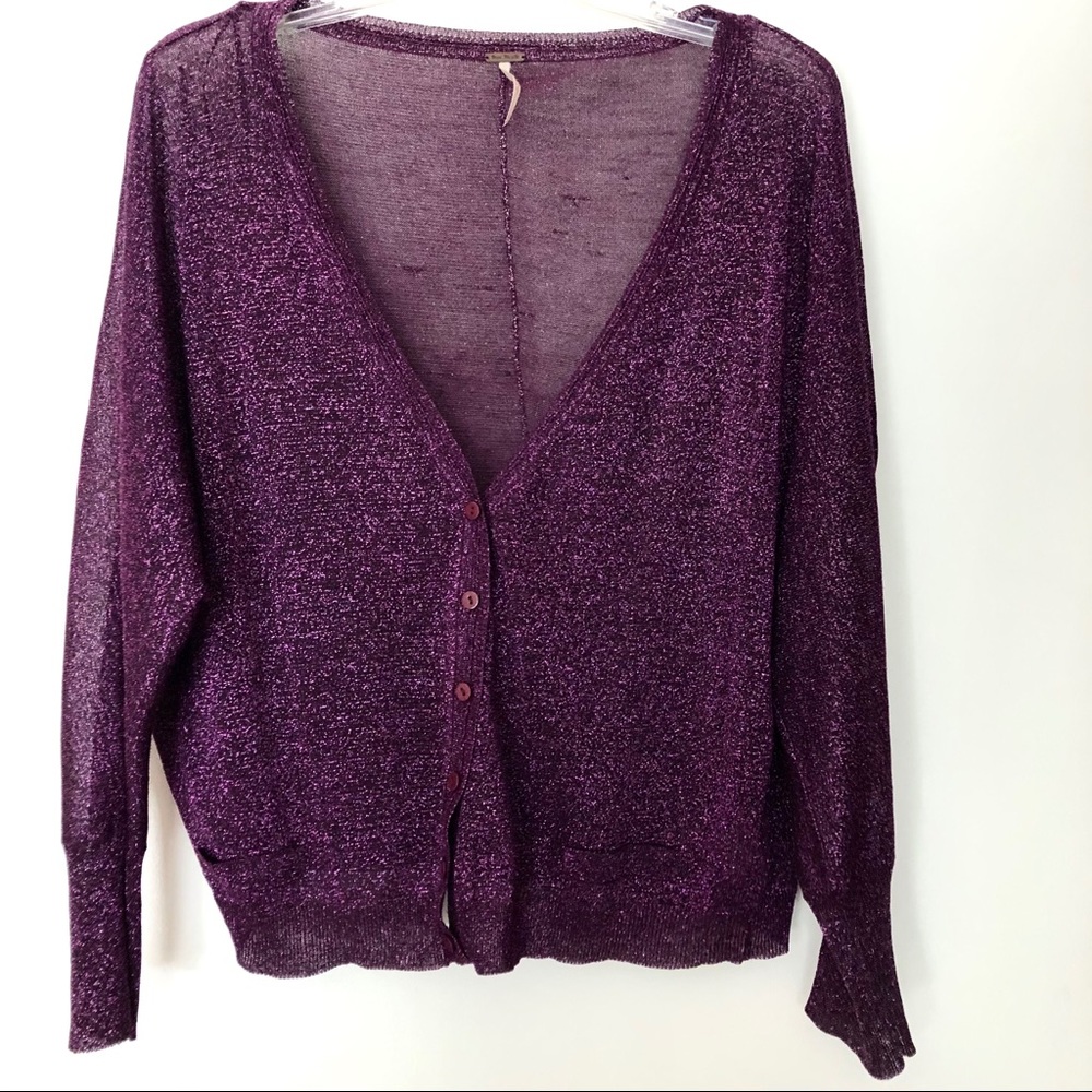 Free People Metallic Purple Cardigan Size M